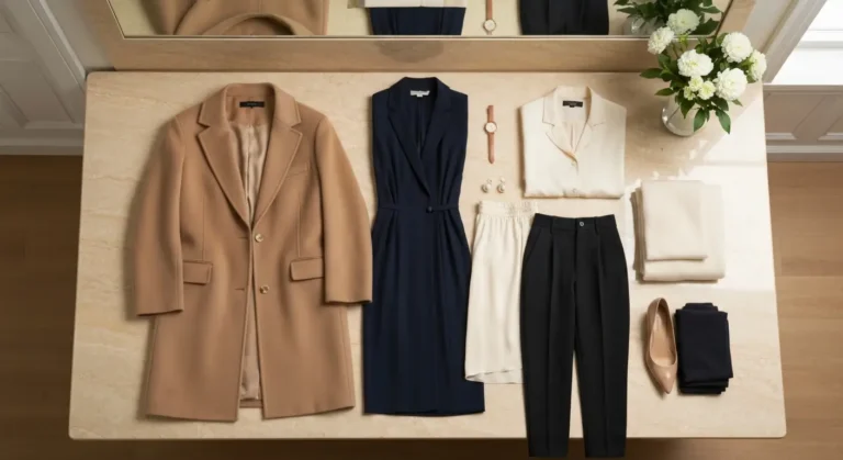 Kapsułowa garderoba inspirowana królewską elegancją z marynarką, płaszczem i sukienką midi