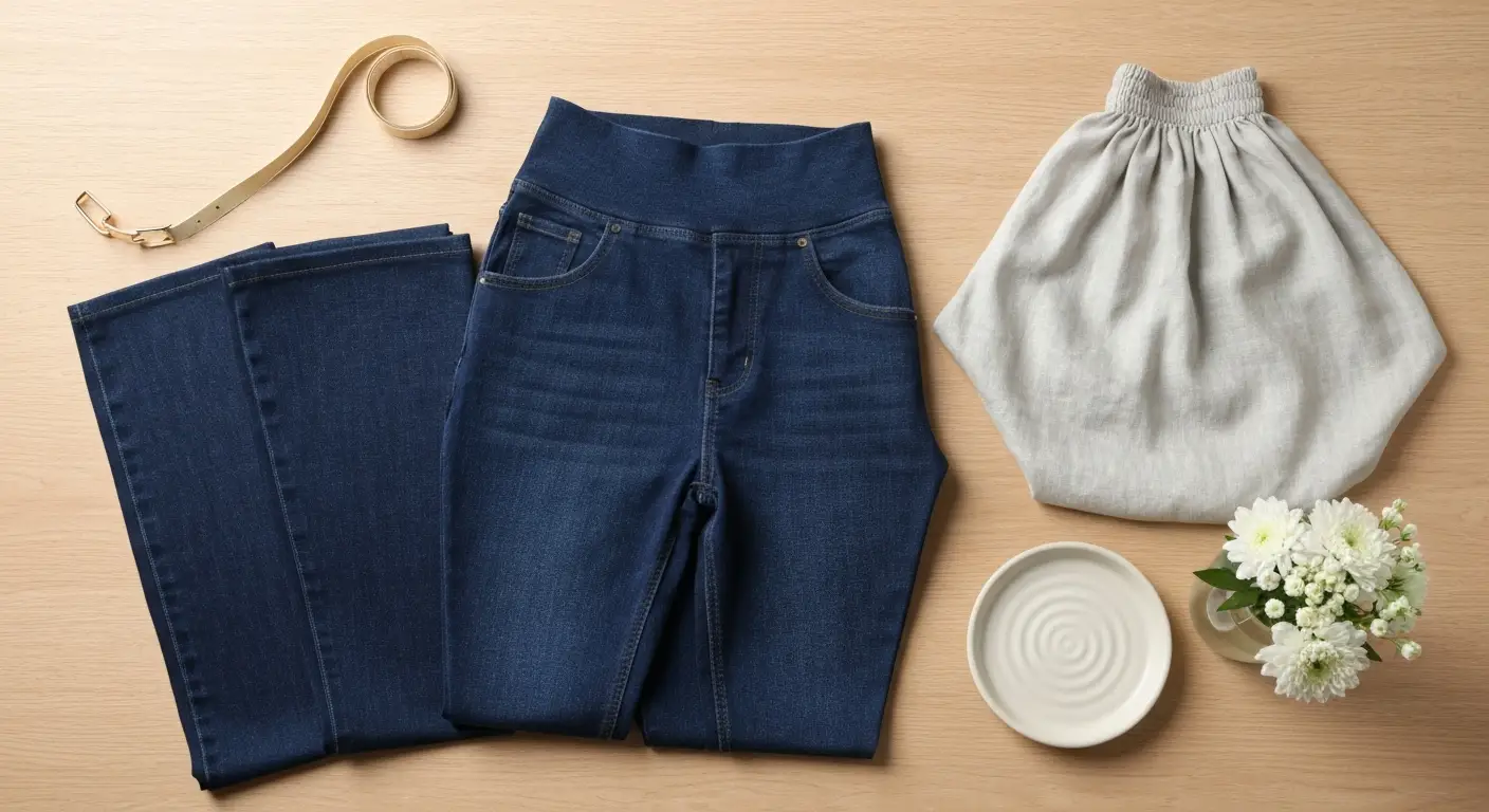 Jeansy plus size z elastycznym wysokim pasem, różnymi nogawkami i miękką miarką krawiecką